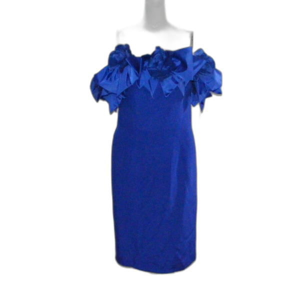 VICTOR COSTA/Lord & Taylor Dress, Vintage 12, Statement shoulders, Blue, Flowers - Picture 10 of 14